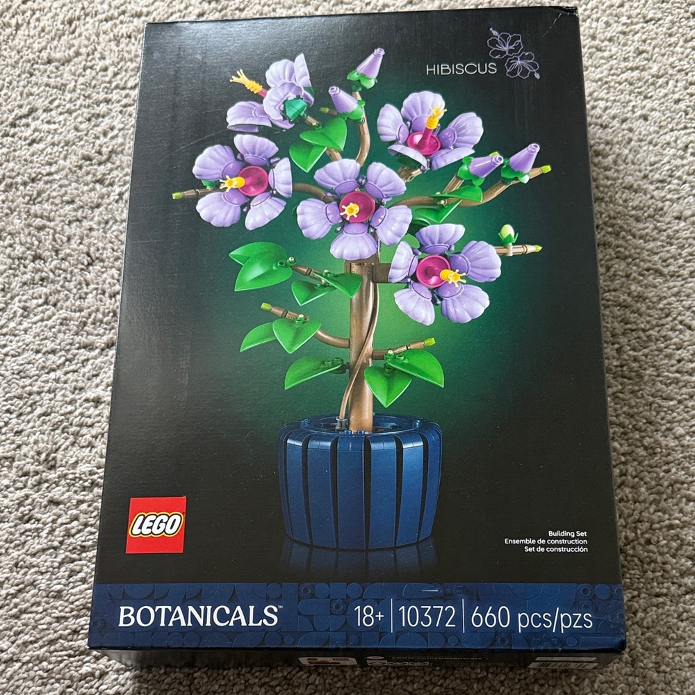 Lego Purple Hibiscus Flower Arrangement with Green Leaves  - Botanicals